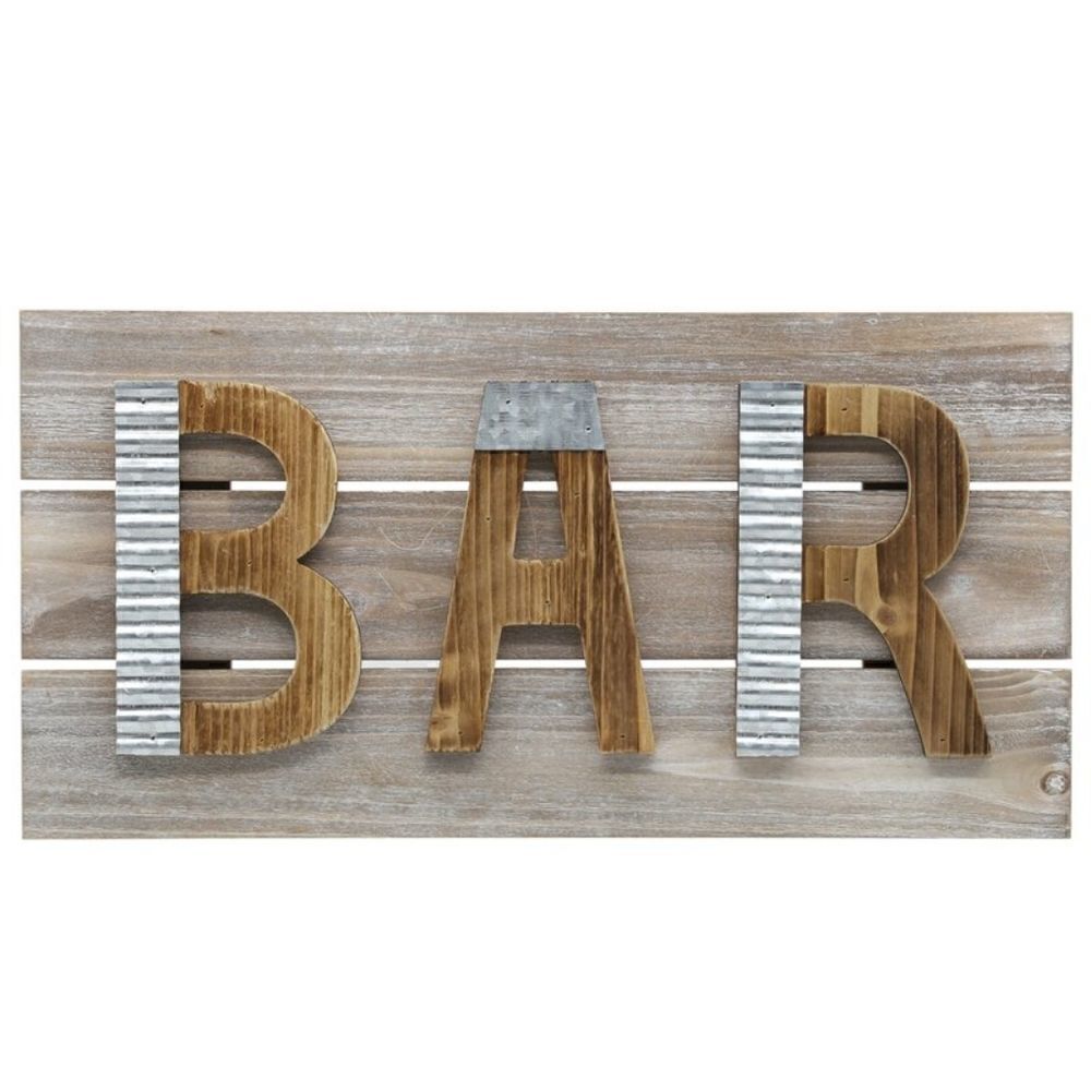 Wooden Rectangle Wall Decor Williston Forge 10"X20" BAR Sign Galvanized.